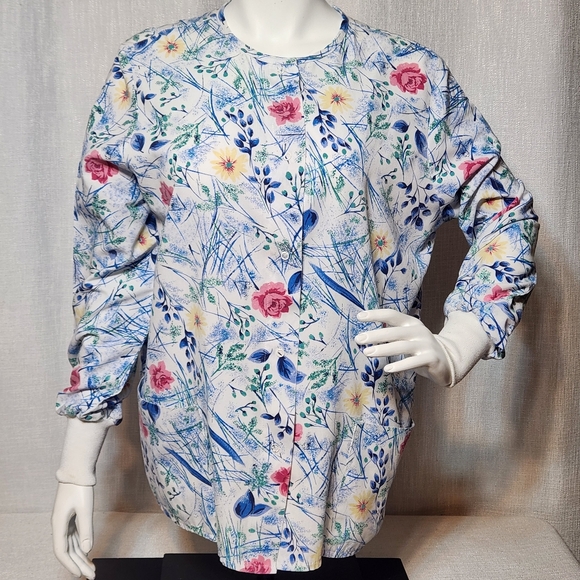 Scrubs Top Long Sleeve Blue Floral Missing Tag L/XL - Picture 1 of 9